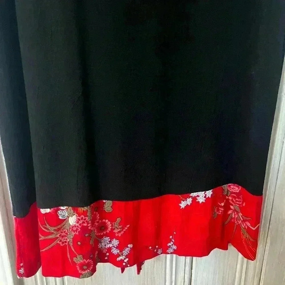 VTG 90s Y2K Asian Inspired floral Pattern Midi Black Dress Sz M Dark Romantic - Picture 7 of 8